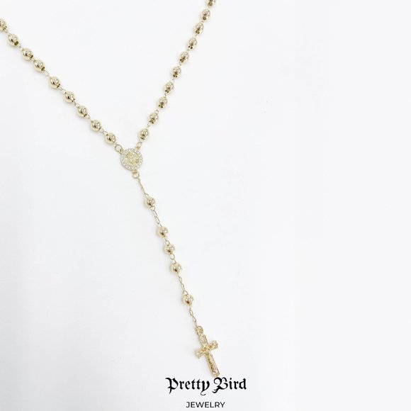 18K Yellow Gold Plated Rosary Bead Crystal Trim Necklace - 23.5" - Picture 3 of 3